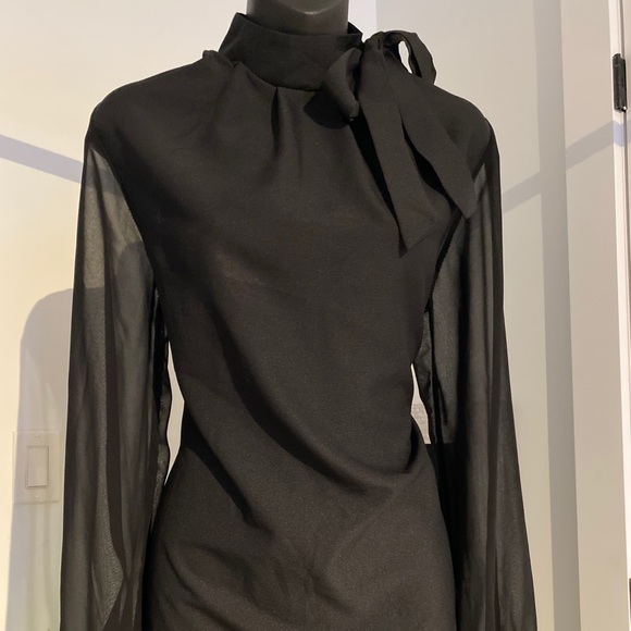 GORGEOUS BLACK BLOUSE WITH SHEER POUFF SLEEVES - Picture 2 of 7